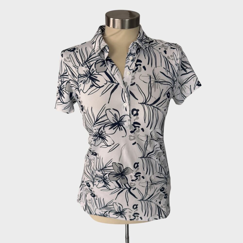 Puma Womens XS White Black 1/4 Button Short Sleeve Polyester Polo Shirt